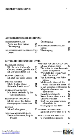 Inhaltsverzeichnis Älteste Deutsche Dichtung