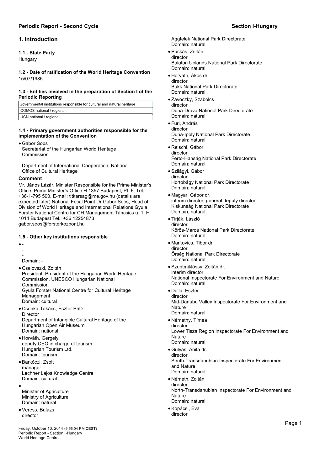 Periodic Report - Second Cycle Section I-Hungary