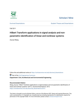 Hilbert Transform Applications in Signal Analysis and Non- Parametric Identification of Linear and Nonlinear Systems