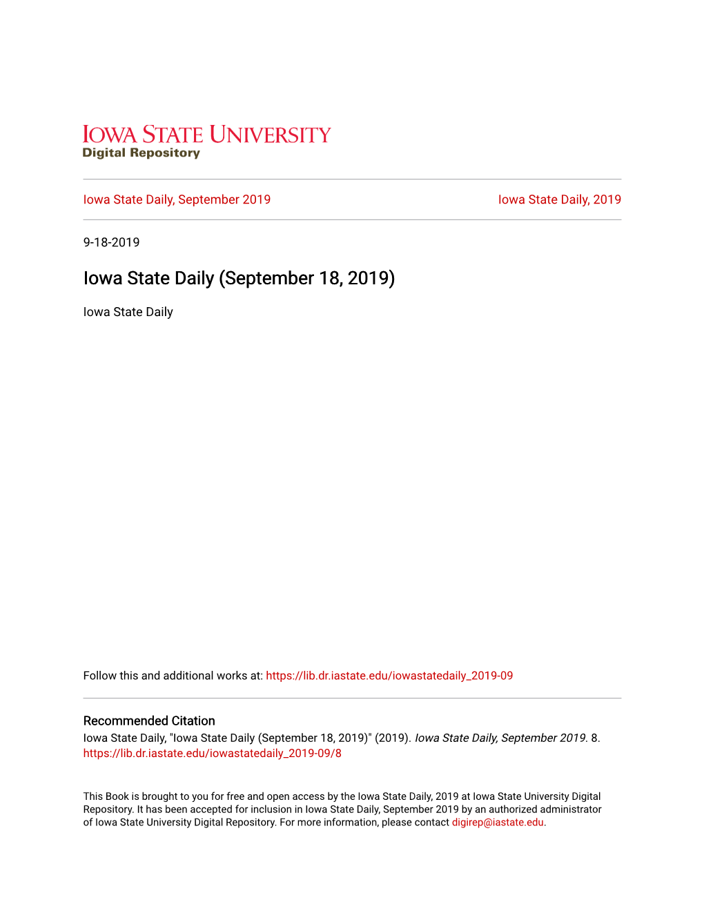 Iowa State Daily (September 18, 2019)