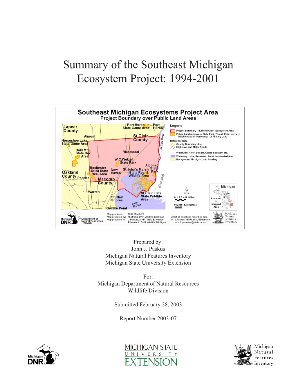Summary of the Southeast Michigan Ecosystem Project: 1994-2001