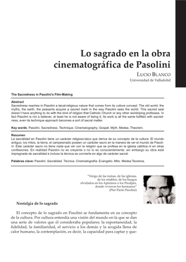 Lo Sagrado En La Obra Cinematográfica De Pasolini LUCIO BLANCO Universidad De Valladolid