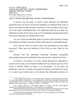 Page 1 of 2 N.C.P.I.—CRIM 202.20 AIDING and ABETTING—FELONY, MISDEMEANOR