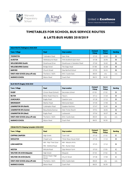 Timetables for School Bus Service Routes 2018-2019
