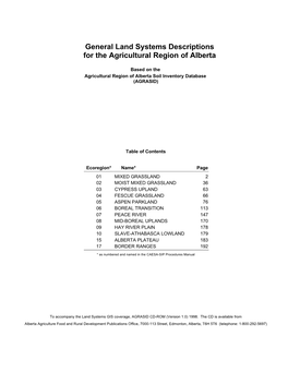 General Land Systems Descriptions for the Agricultural Region of Alberta