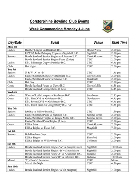 Corstorphine Bowling Club Events