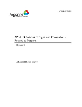 APS-U Definitions of Signs and Conventions Related to Magnets Revision 0