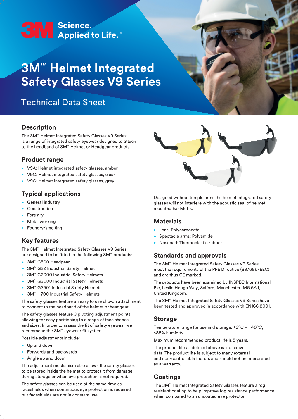 3M™ Helmet Integrated Safety Glasses V9 Series