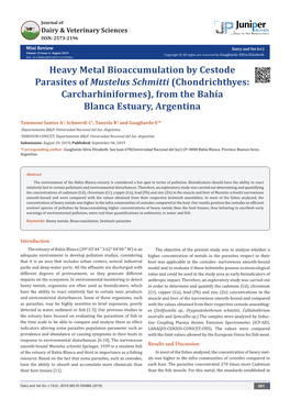 Heavy Metal Bioaccumulation by Cestode Parasites of Mustelus Schmitti (Chondrichthyes: Carcharhiniformes), from the Bahía Blanca Estuary, Argentina