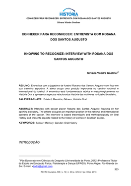 Conhecer Para Reconhecer: Entrevista Com Rosana Dos Santos Augusto