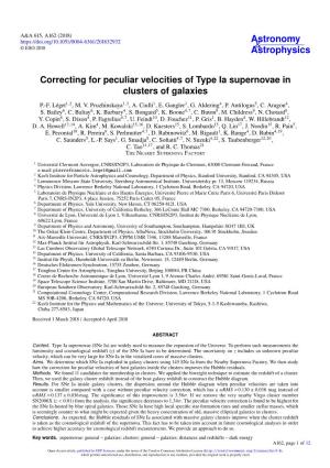 Correcting for Peculiar Velocities of Type Ia Supernovae in Clusters of Galaxies P.-F