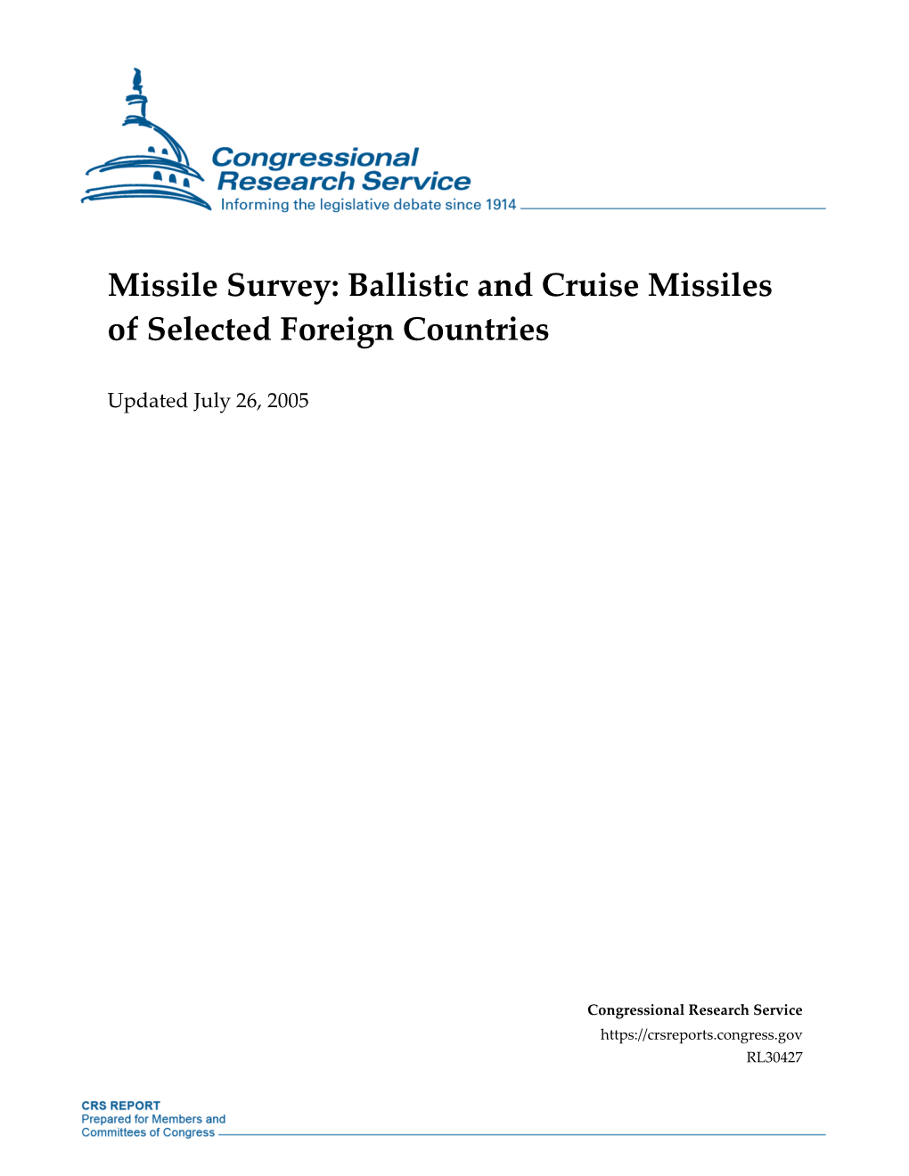 Ballistic and Cruise Missiles of Selected Foreign Countries