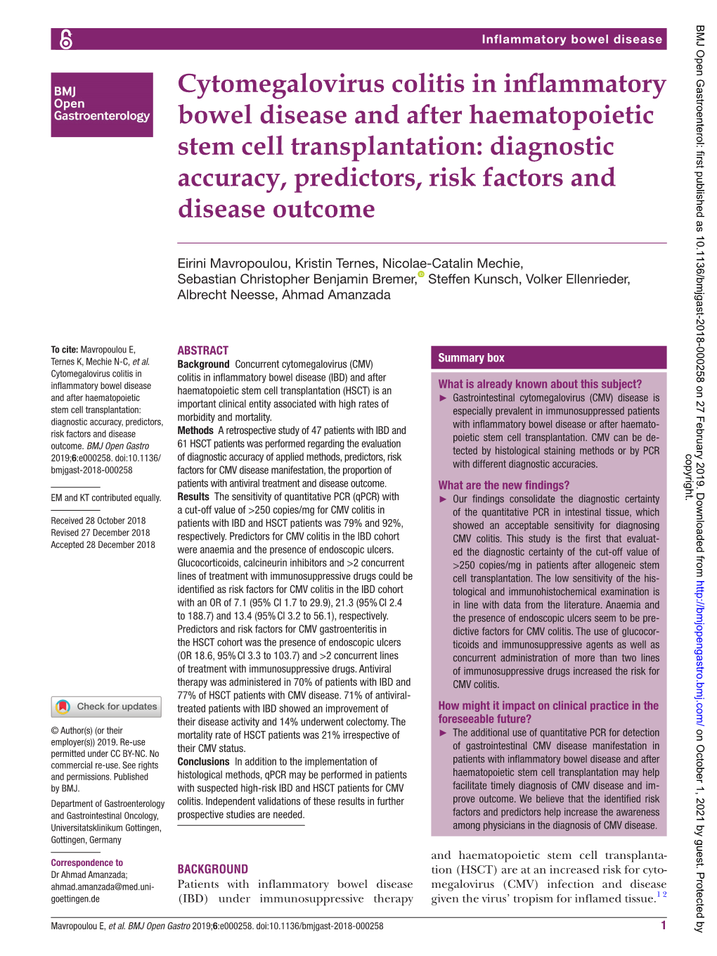 Cytomegalovirus Colitis in Inflammatory Bowel Disease And