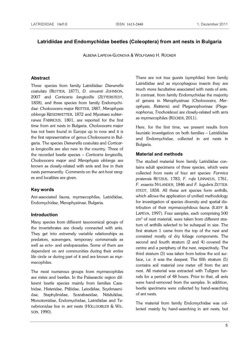 Latridiidae and Endomychidae Beetles (Coleoptera) from Ant Nests in Bulgaria