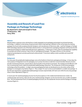 Assembly and Rework of Lead Free Package on Package Technology By: Raymond G