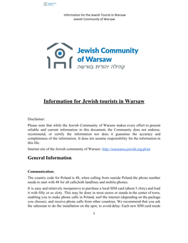 Information for ​Jewish ​Tourists in Warsaw