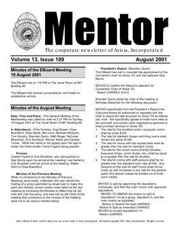 Volume 13, Issue 109 August 2001