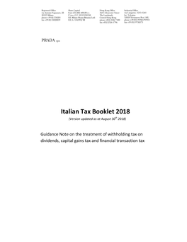 Italian Tax Booklet 2018 (Version Updated As at August 30Th 2018)