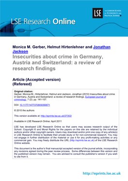 Insecurities About Crime in Germany, Austria and Switzerland: a Review of Research Findings
