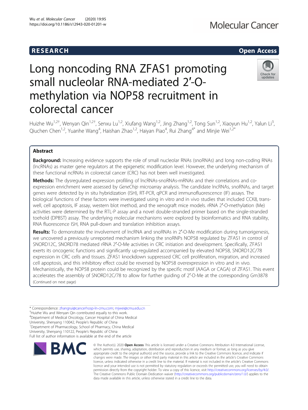 O-Methylation Via NOP58 Recruitment in Colorectal Cancer
