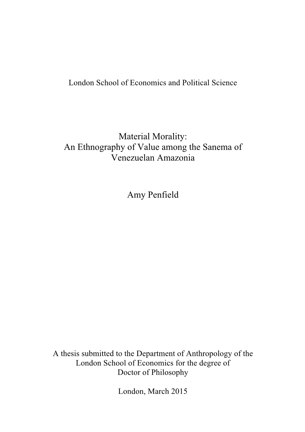 Material Morality: an Ethnography of Value Among the Sanema of Venezuelan Amazonia