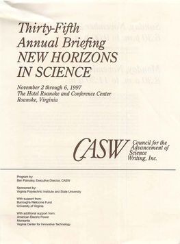 Thirty-Fifth Annual Briefing NEW HORIZONS in SCIENCE