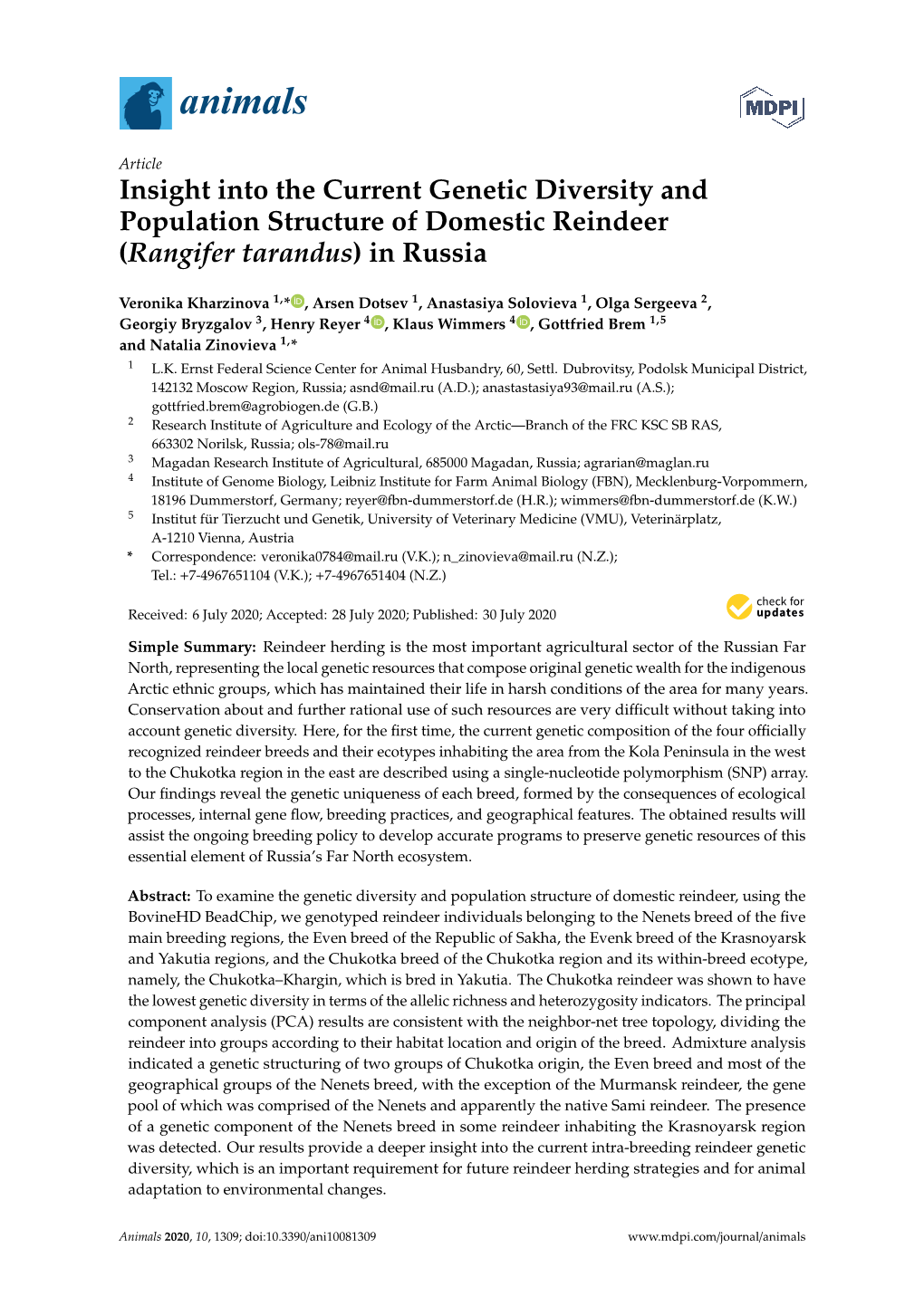 Insight Into the Current Genetic Diversity and Population Structure of Domestic Reindeer (Rangifer Tarandus) in Russia