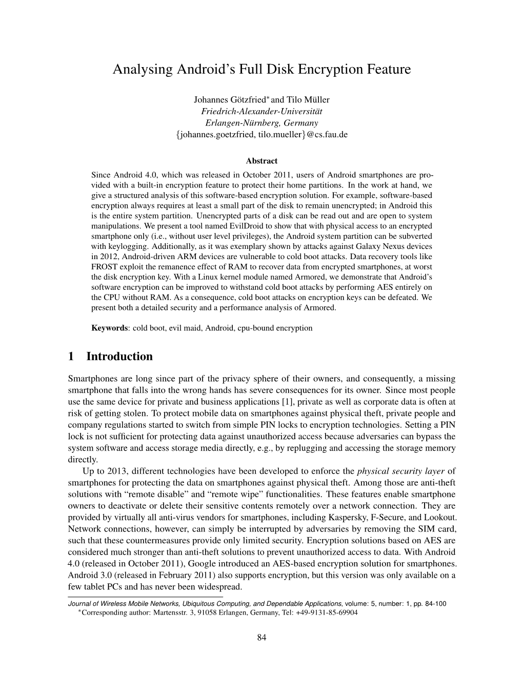 Analysing Android's Full Disk Encryption Feature