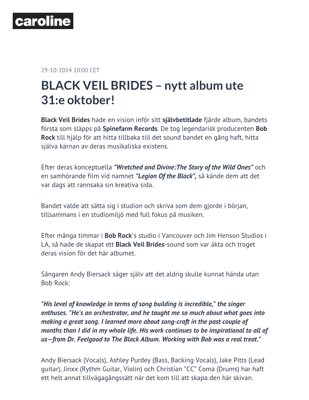 BLACK VEIL BRIDES – Nytt Album Ute 31:E Oktober!