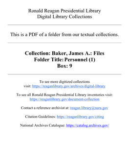 Baker, James A.: Files Folder Title: Personnel (1) Box: 9