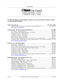 City Council Phone Directory