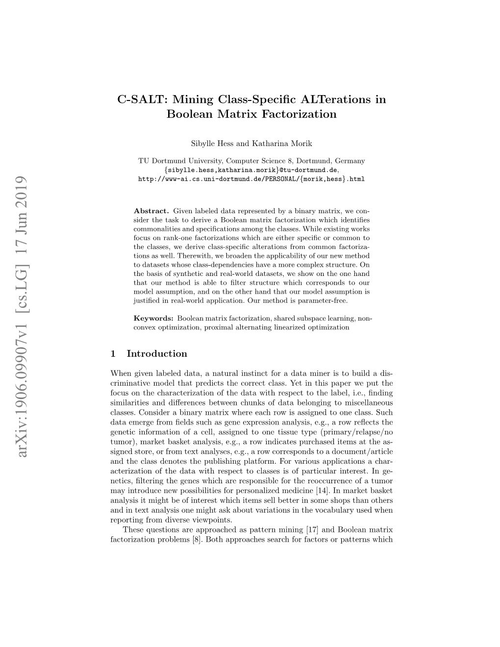 C-SALT: Mining Class-Specific Alterations in Boolean Matrix