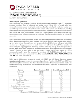 Lynch Syndrome (Ls) Patient Information