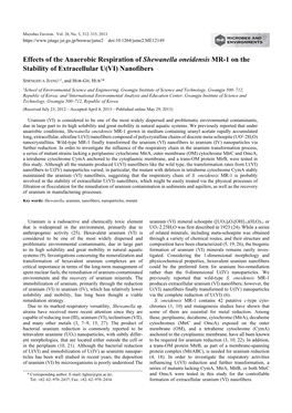 Effects of the Anaerobic Respiration of Shewanella Oneidensis MR-1 on the Stability of Extracellular U(VI) Nanofibers