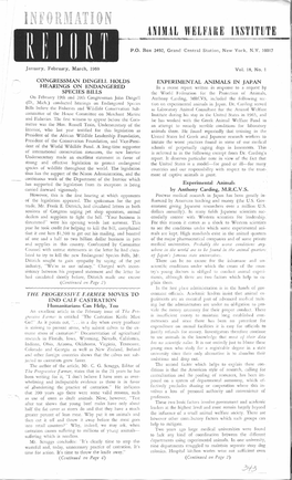 Animal Welfare Institute in 1955 Is Now in Its Ninth Species Legislation Were Made by Congressman Richard Printing and Continues in Constant Demand by Ele- D