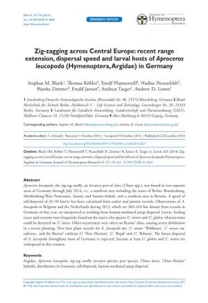Recent Range Extension, Dispersal Speed and Larval Hosts of Aproceros Leucopoda (Hymenoptera, Argidae) in Germany
