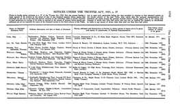 NOTICES UNDER the TRUSTEE ACT, 1925, S. 27 Notice Is Hereby Given Pursuant to S