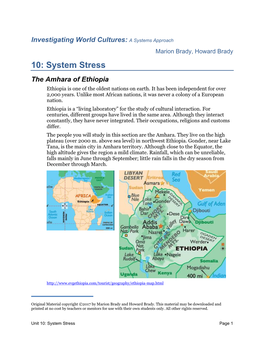 10: System Stress the Amhara of Ethiopia Ethiopia Is One of the Oldest Nations on Earth