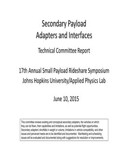 Secondary Payload Adapters and Interfaces Technical Committee Report