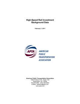 High-Speed Rail Investment Background Data