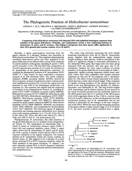 The Phylogenetic Position of Helicobacter Nemestrinae LINDSAY I