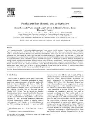 Florida Panther Dispersal and Conservation