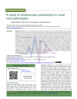 A Study of Stroboscopic Parameters in Vocal Cord Pathologies