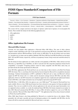 FOSS Open Standards/Comparison of File Formats 1 FOSS Open Standards/Comparison of File Formats