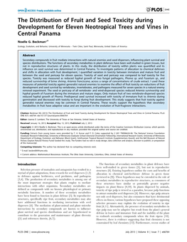 The Distribution of Fruit and Seed Toxicity During Development for Eleven Neotropical Trees and Vines in Central Panama