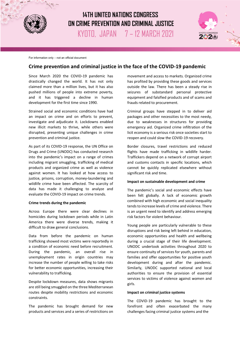 Crime Prevention and Criminal Justice in the Face of the COVID-19 Pandemic