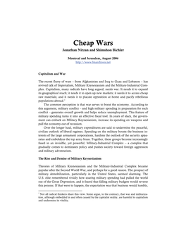 Cheap Wars Jonathan Nitzan and Shimshon Bichler