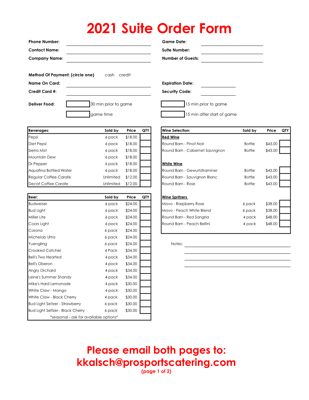 2021 Suite Order Form Phone Number: Game Date