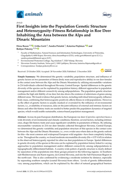First Insights Into the Population Genetic Structure and Heterozygosity–Fitness Relationship in Roe Deer Inhabiting the Area Between the Alps and Dinaric Mountains