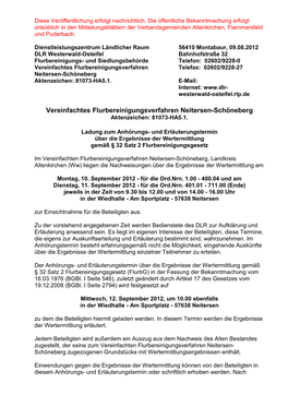 Vereinfachtes Flurbereinigungsverfahren Telefax: 02602/9228-27 Neitersen-Schöneberg Aktenzeichen: 81073-HA5.1